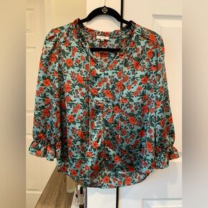 3/4 Sleeve Floral Blouse with Buttons